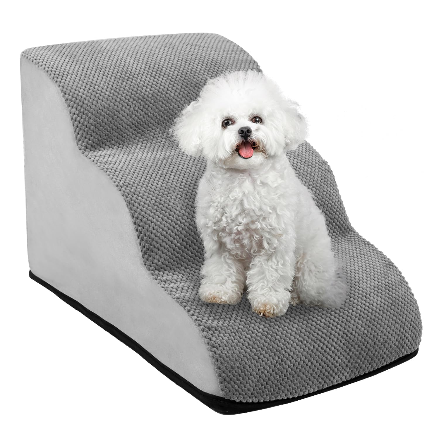 QWORK® Escaleras para Perros y Mascotas 60x40x40cm - 3 Escalones Lavables de Espuma Viscoelástica para Perros Pequeños, Medianos, Mayores y Gatos