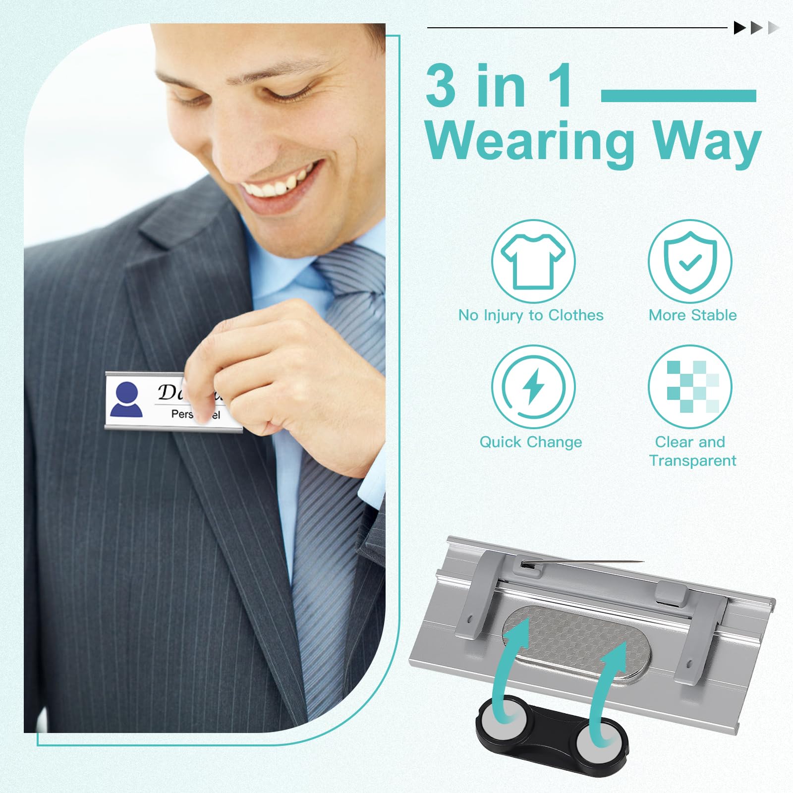 EFUTURETIME 20 x naambordjes met magneet, 72 mm x 31 mm, voor kleding met naald om vast te zetten, aluminium naambordhouder met papierlade voor werk, tentoonstelling, restaurant, school