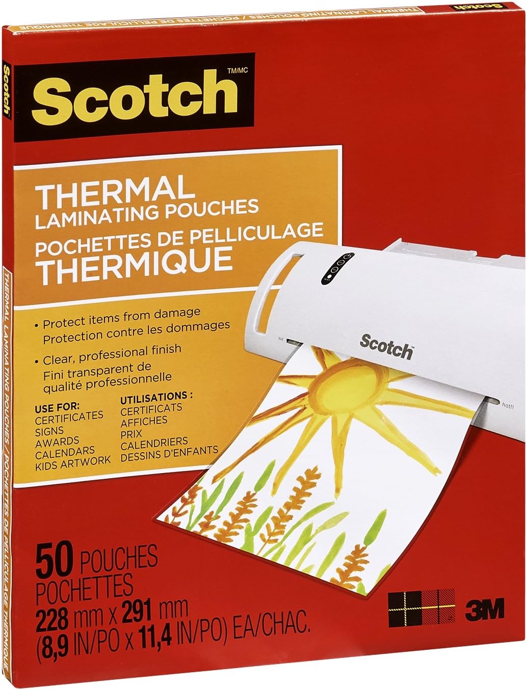 Scotch Thermal Laminating Sheets, 9" x 11.5", 3Mil Thick, 50