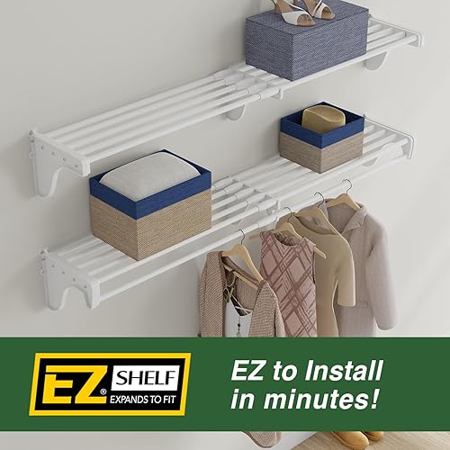 Miniatura 6 de EZ Shelf -Estante extensible para armario (sin barra para colgar) - 19.5 a 29 pulgadas -Blanco-fácil de instalar en la pared trasera