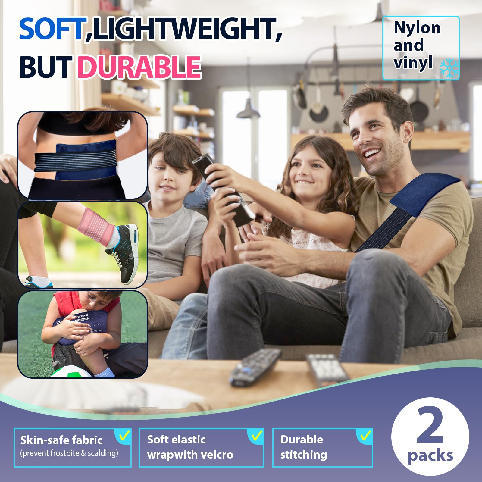 Bolsas de hielo frío reutilizables para lesiones, juego de 3 piezas de gel frío para recuperación de lesiones, alivia el dolor articular y muscular, ajustable y flexible para rodillas, espalda,