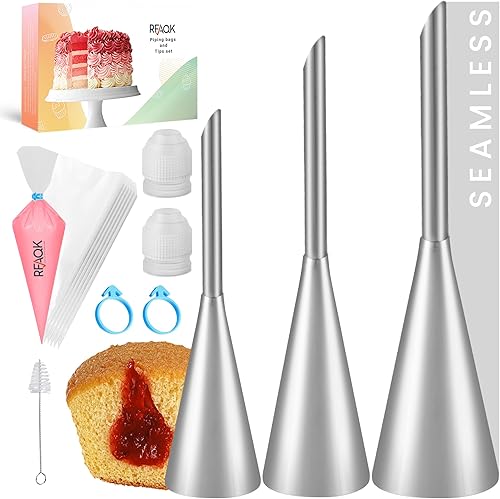 RFAQK Juego de puntas de tubería grandes para principiantes, sin costuras, sin juntas, juego de puntas Bismarck para decoración de pasteles y