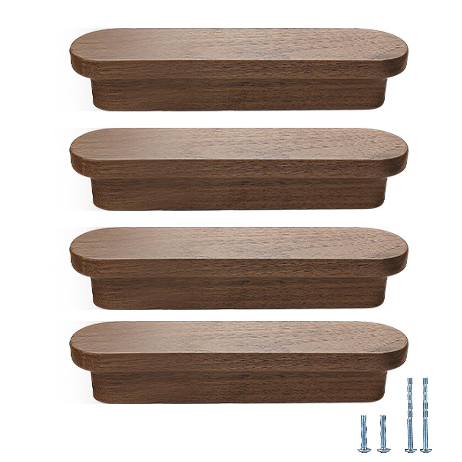 Evionlin 4 Pcs Walnut 3.85 in Widened Wooden Cabinet Door Handle Wardrobe Door Drawer Door Pull — image 1