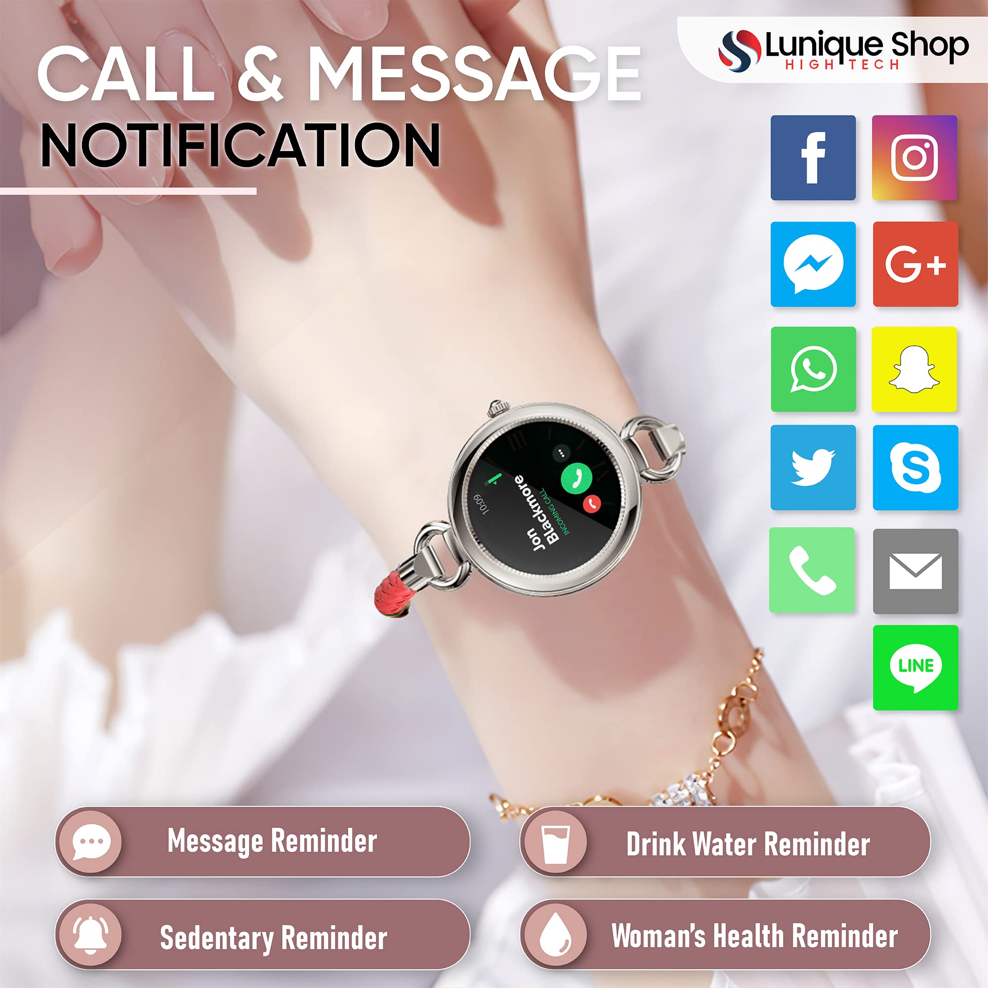 Montre Connectée Femme LSBEAUTY - Mesure Fréquence Cardiaque, Oxygène, Tension, Podomètre, étanche, IOS/Android