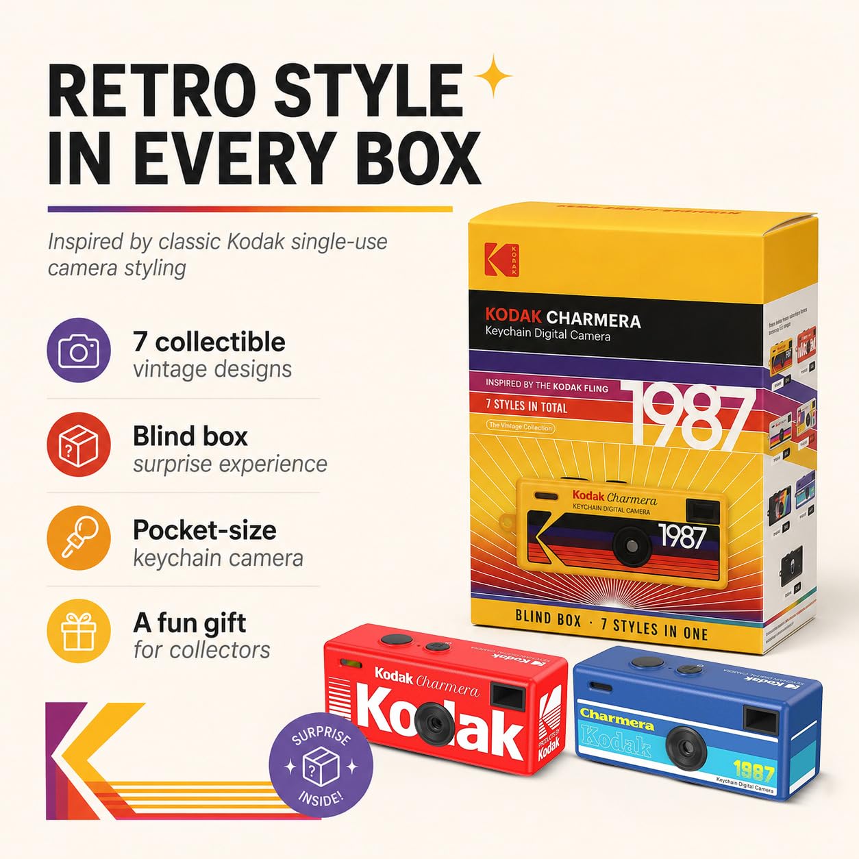 Kodak Charmera - Portachiavi per fotocamera digitale con scheda di memoria da 32 GB, lettore di schede e custodia (4 pezzi)