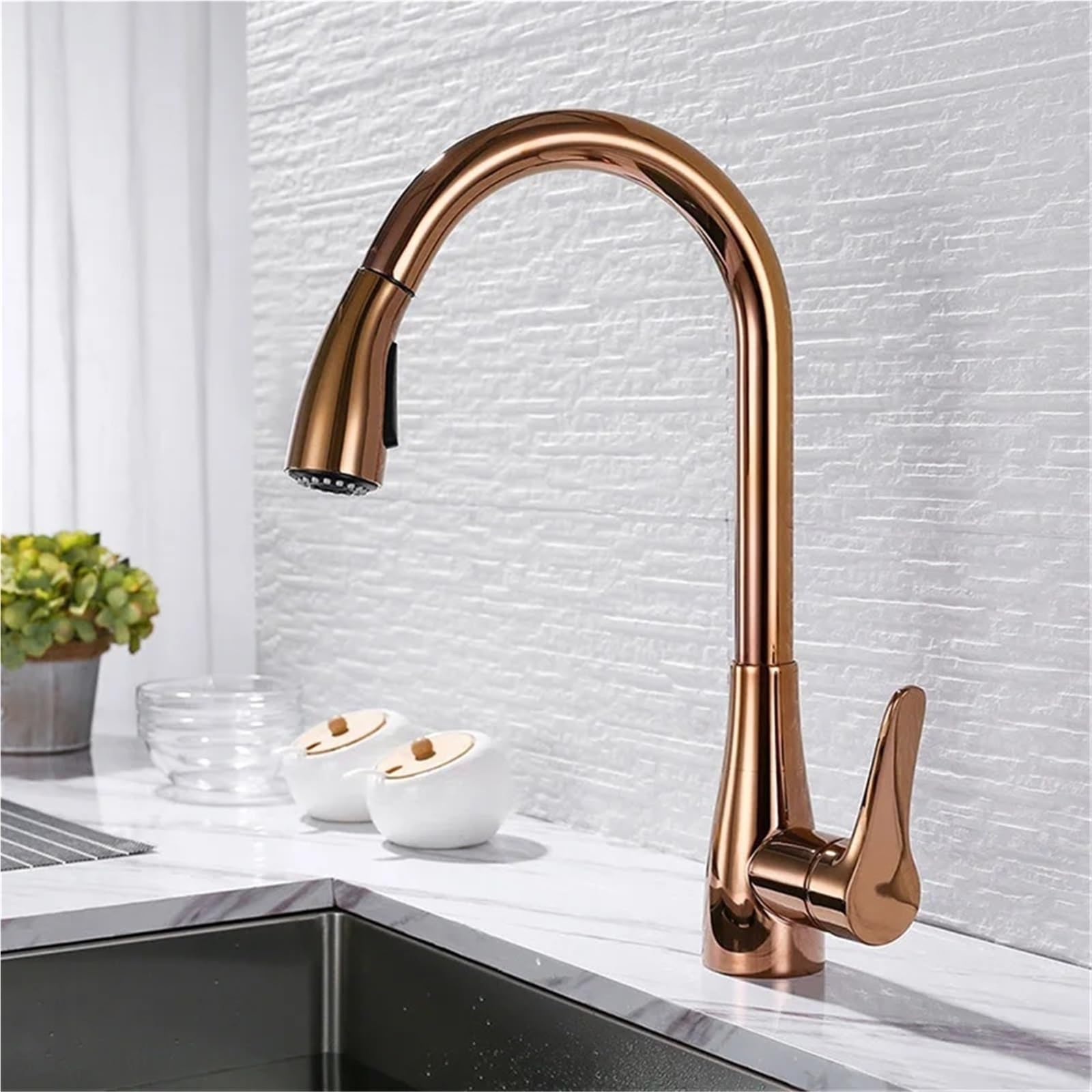 Kitchen Faucet Single Handle Pull Out Sink Water Mixer Tap Solid Brass Faucet(Matte Black)