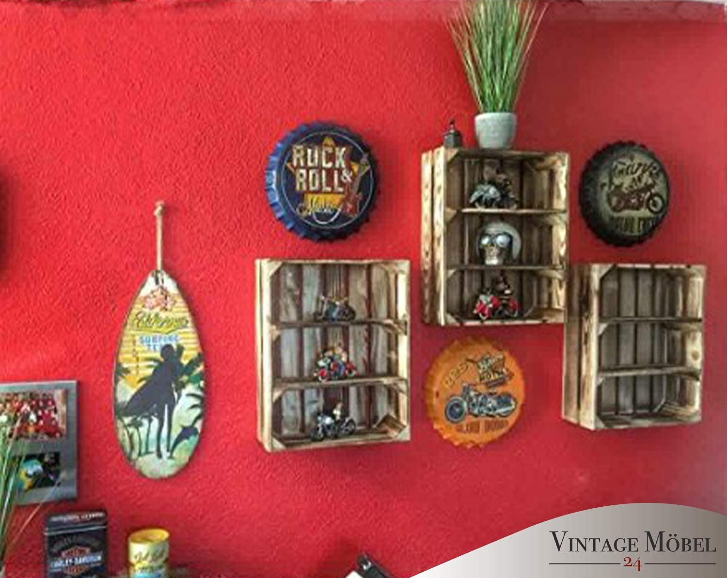 Estantería plana veteada con 3 compartimentos, estantería de madera de pared, para especias y fruta, estantería de presentación, 50 x 40,5 x 16 cm