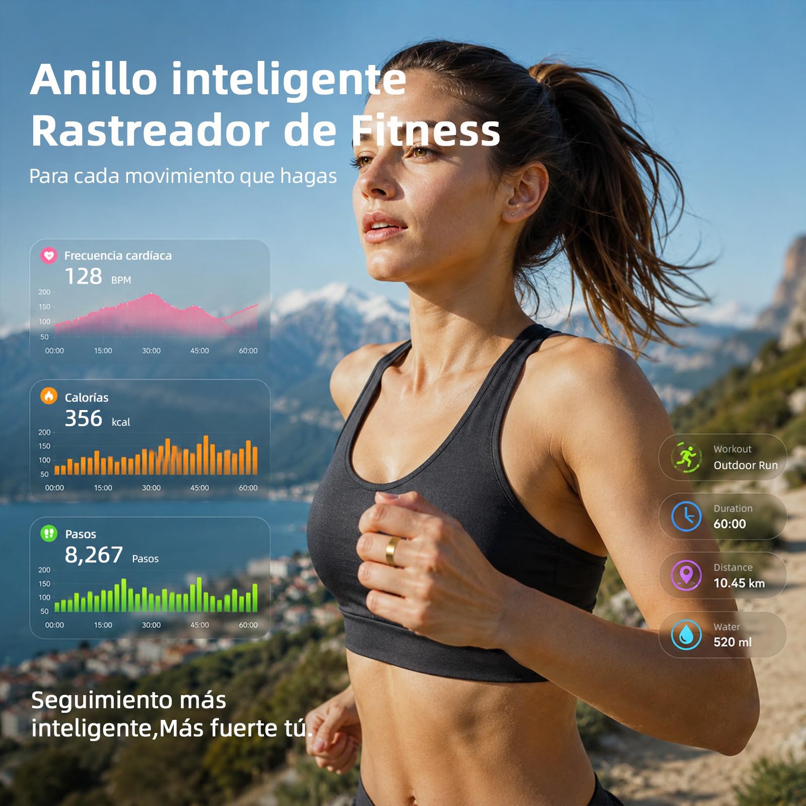 anello intelligente per attività fisica con frequenza cardiaca, ossigeno nel sangue, stress, monitoraggio del sonno, monitoraggio dei passi, impermeabile fino a 10 ATM (oro rosa, 13)