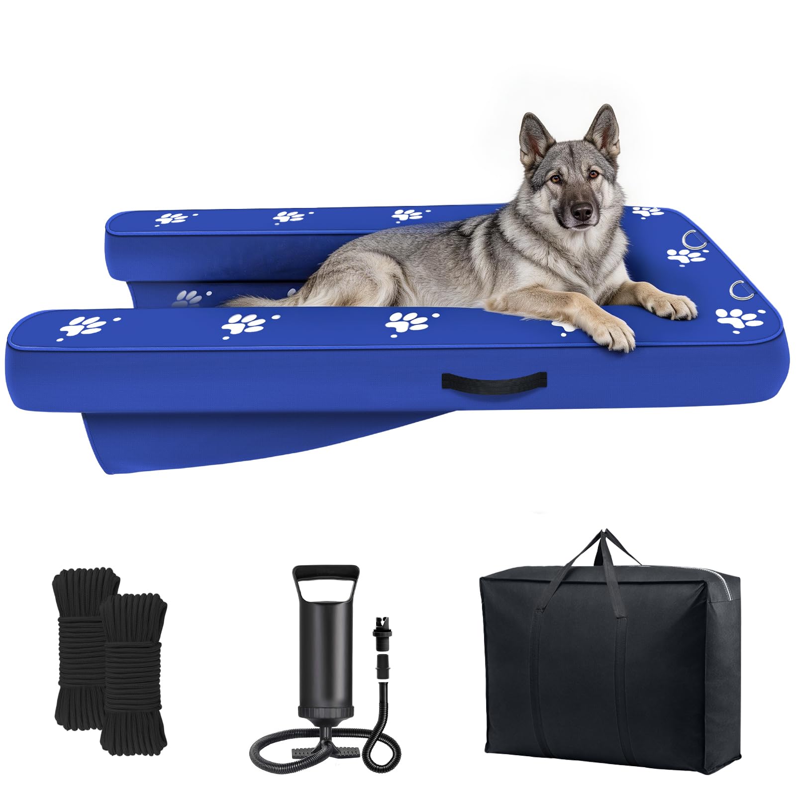Photo 1 of Inflatable Dock Platform, Dog Boat Ramp Floating Non-Slip Oxford and PVC with Lagre Water Ramp for Dogs Pool, Dock, Lake with Traction Rope, Manual Air Pump (4.7ft x 3ft x 6in) L02