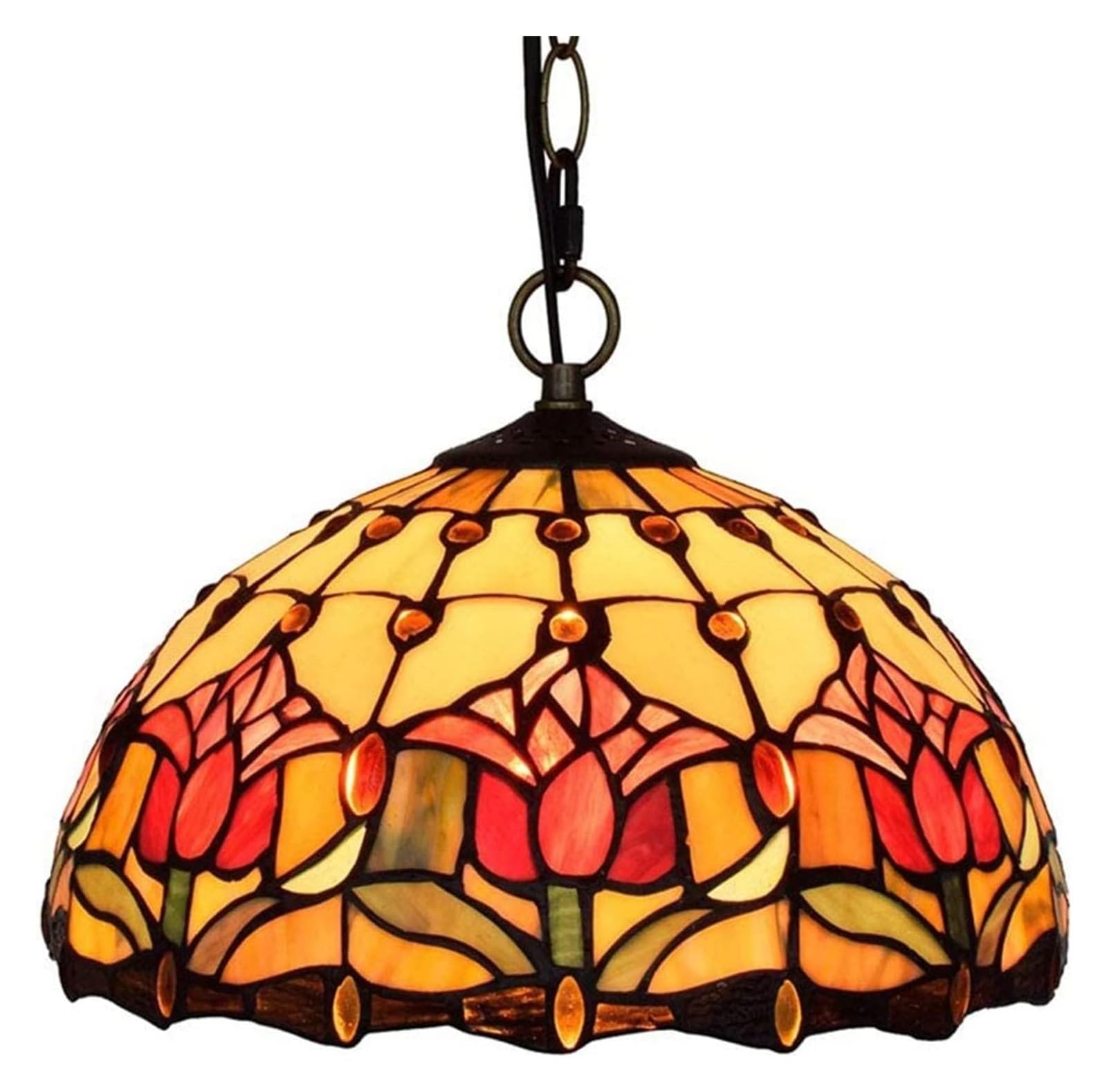HPTHLY Ceiling Lamp Chandelier Red Tulip Tiffany Ceiling Pendant Lamp Simple Circle Stained Glass Lampshade Chandelier Flush Mount Hanging Lighting Fixture Corridor Be