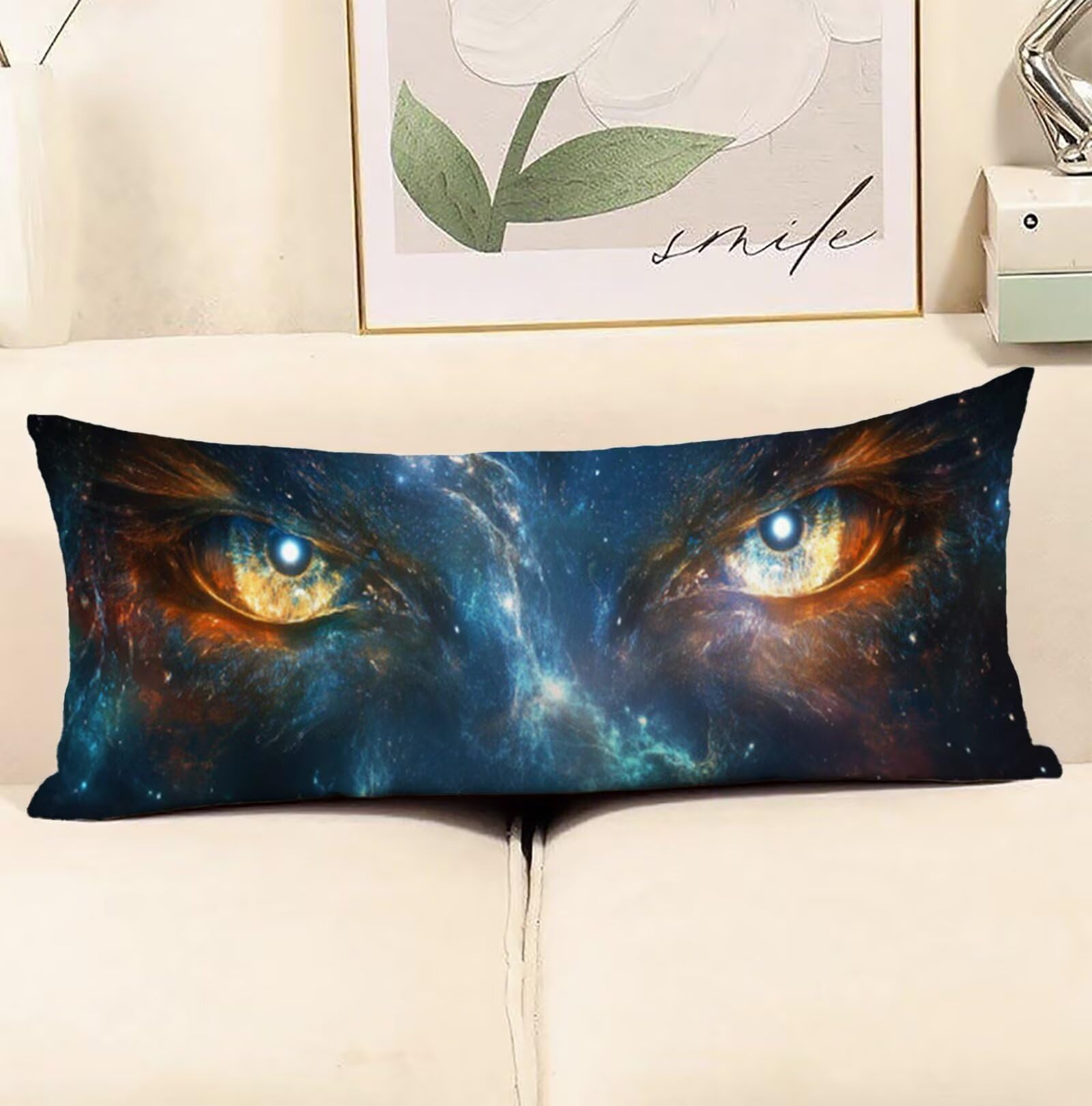 Seitenschläferkissen Bezug 60 x 180 cm Traum Seitenschläferkissen mit Unsichtbarem Reißverschluss, Samt Atmungsaktiv und Weich Schwangerschaftskissen Body Pillow Auge, für Deko Wohnzimmer Sofa R-3603
