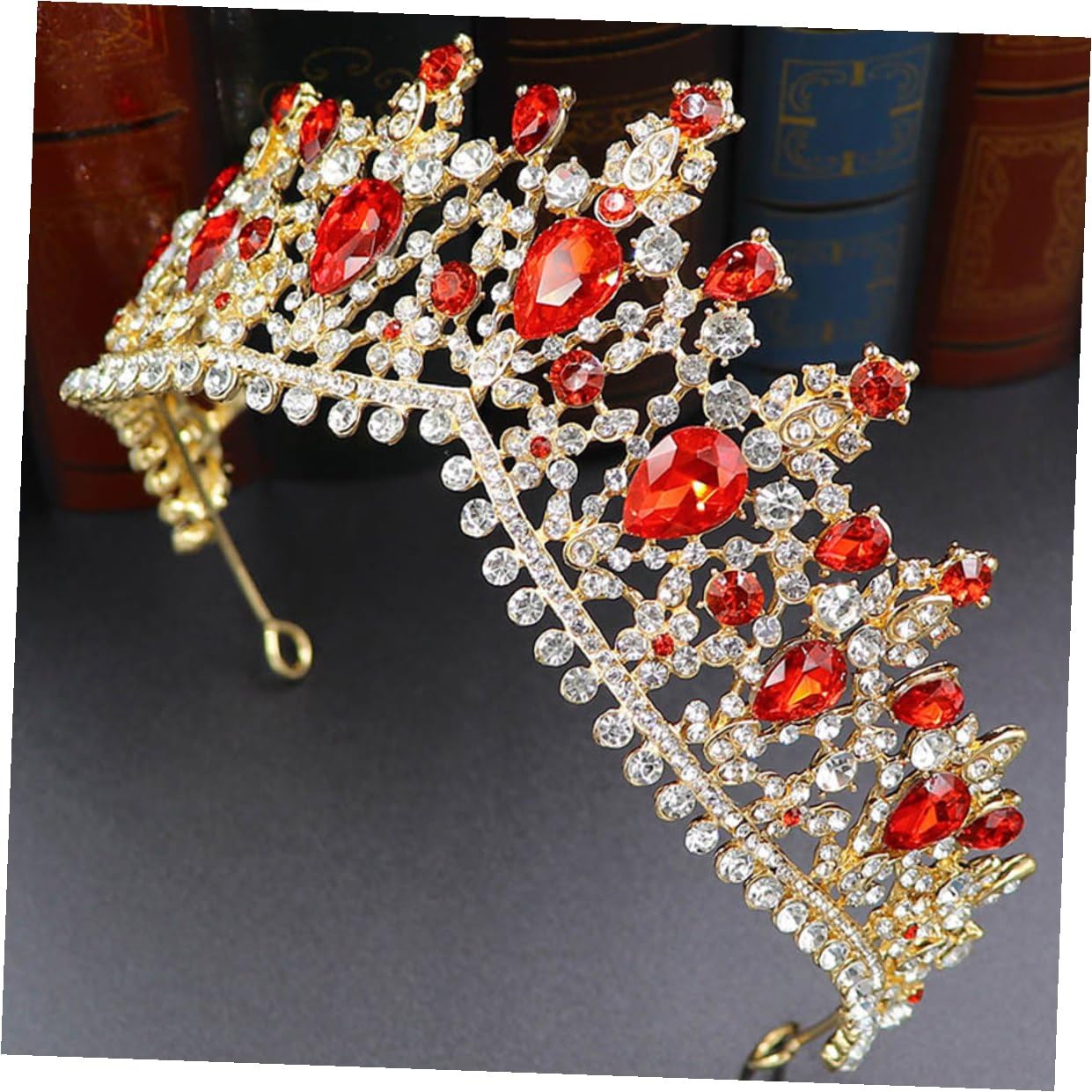 ARTIBETTER Baroque Bridal Crown with Red Rhinestones, Elegant Wedding Headpiece for Brides, Women’s Crystal Tiara Hair Accessory for Bridal and Wedding Photo Shoots