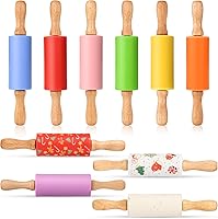 Vista 21 de Mini Rodillo de Silicona para Niños, Superficie Antiadherente Mango de Madera, 9 Pulgadas Paquete de 2