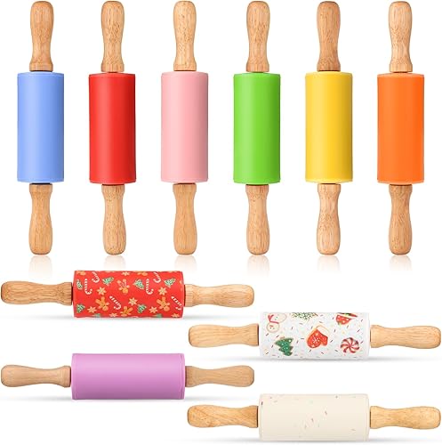 Miniatura 15 de Mini Rodillo de Silicona para Niños, Superficie Antiadherente Mango de Madera, 9 Pulgadas Paquete de 2 Paquete de 10 varios colores diferentes
