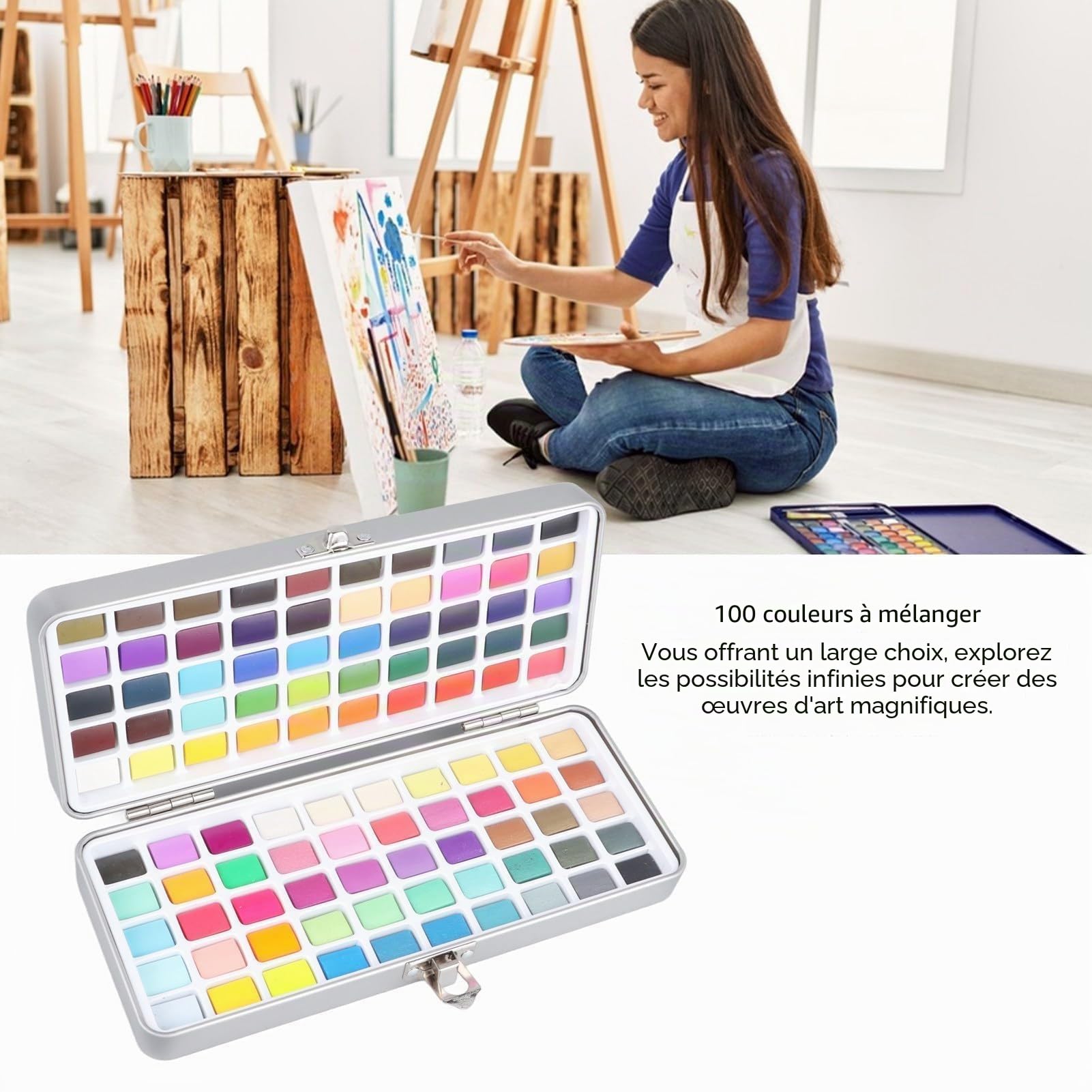 Set de Peinture Gouache en Gelée, 100 Couleurs, Kit de Peinture Aquarelle Opaque pour Artistes, Étudiants et Enfants