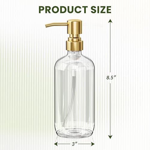 Vista 20 de AmazerBath Dispensador de jabón de vidrio ámbar, paquete de 2 botellas vintage marrón con bomba de acero inoxidable, botella dispensadora de jabón