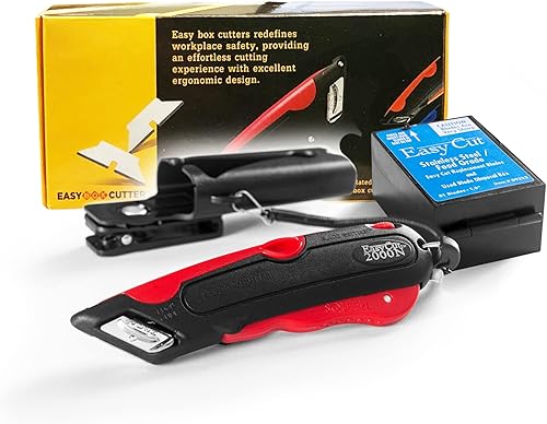 EasyBoxCutter, 2000 Red East Cut con 81 cuchillas de repuesto de grado alimenticio, cortador de cinta adicional en la parte posterior, guía de borde