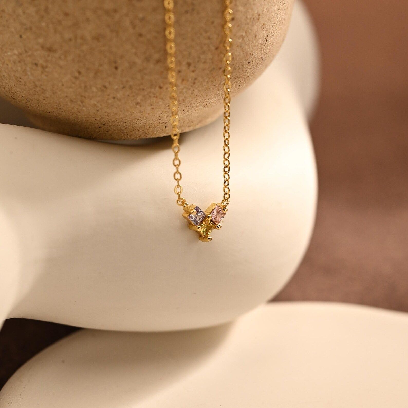 Amanti cuore collana con pietra portafortuna, delicato donna amore compleanno per lei Natale