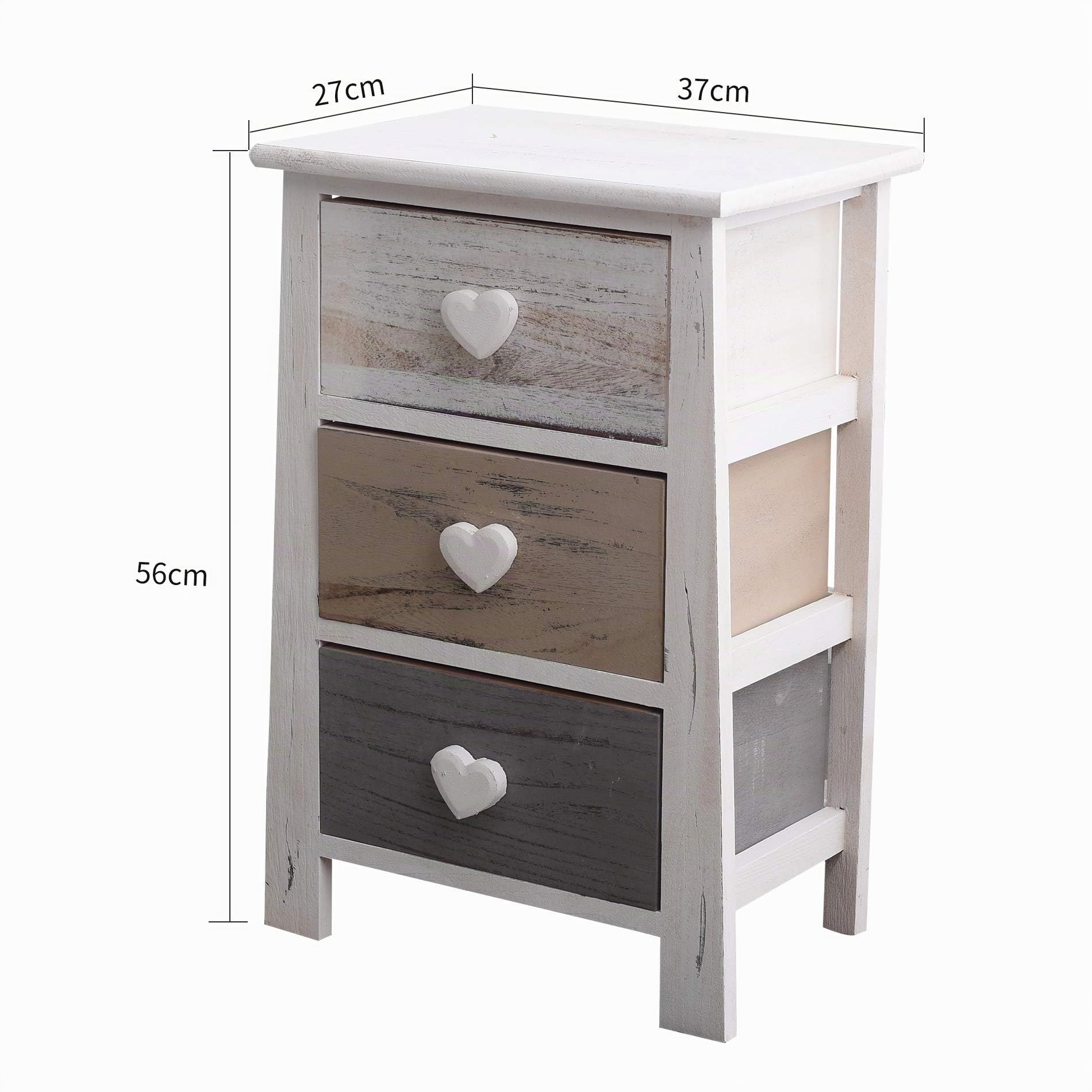 Rebecca Mobili Comodino di legno, cassettiera shabby, 3 cassetti, per arredo camera da letto bagno, legno, bianco grigio - Misure: 57,5 x 37 x 27 cm (HxLxP) - Art. RE4161