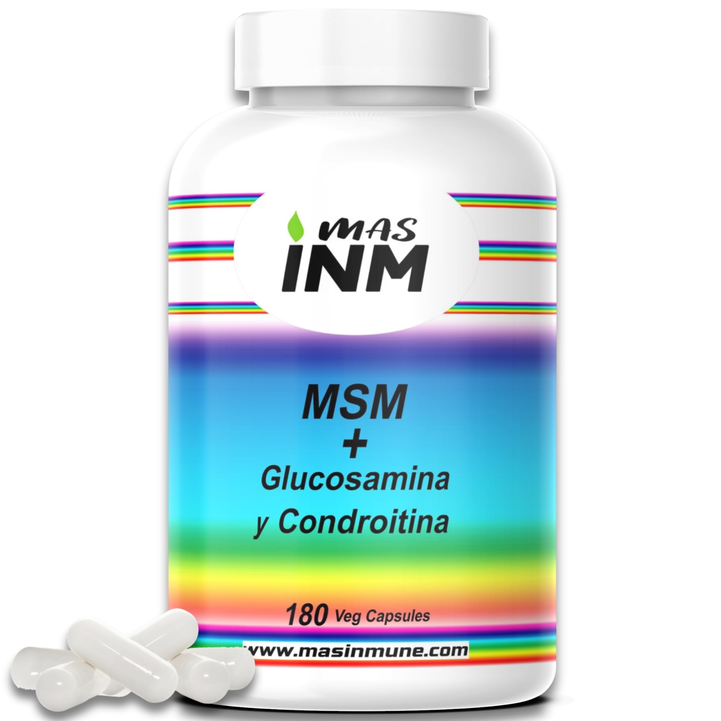MSM con Glucosamina y Condroitina – Antiinflamatorio Natural que Reduce el Dolor – Para Articulaciones – Fortalece Cartílagos y Huesos – Sin Aditivos -180 Cápsulas – Alta Dosis 2100 mg - Masinmune