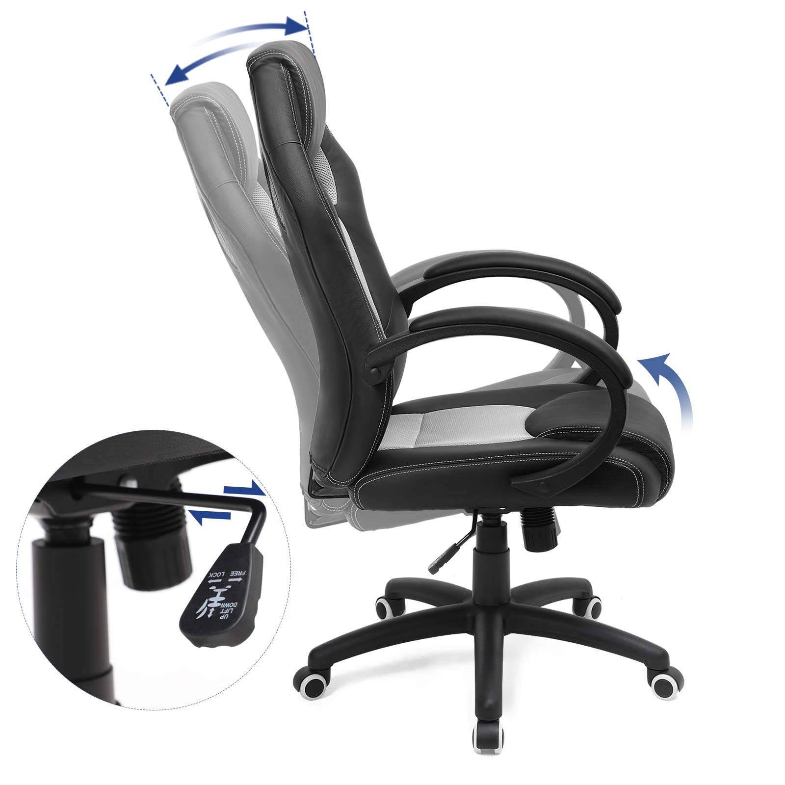 SONGMICS Poltrona Girevole Sedia Direzionale Ergonomica da Ufficio Studio Regolabile con Rotelle OBG56BG