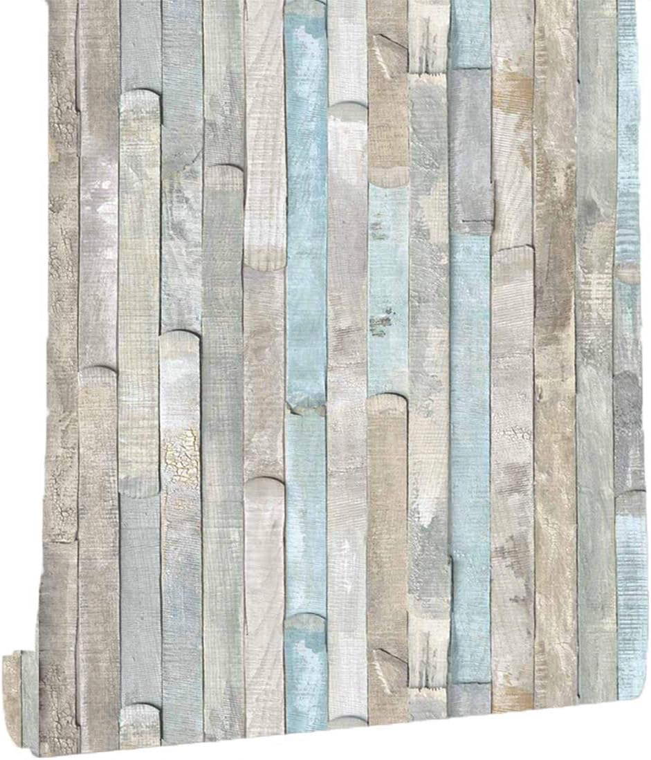 TANONE Wood Wallpaper Peel and Stick Wallpaper 17.71 Inch X 393 Inch Self-Adhesive Removable Wood Contact Paper Summer Beach Style Decoration Film