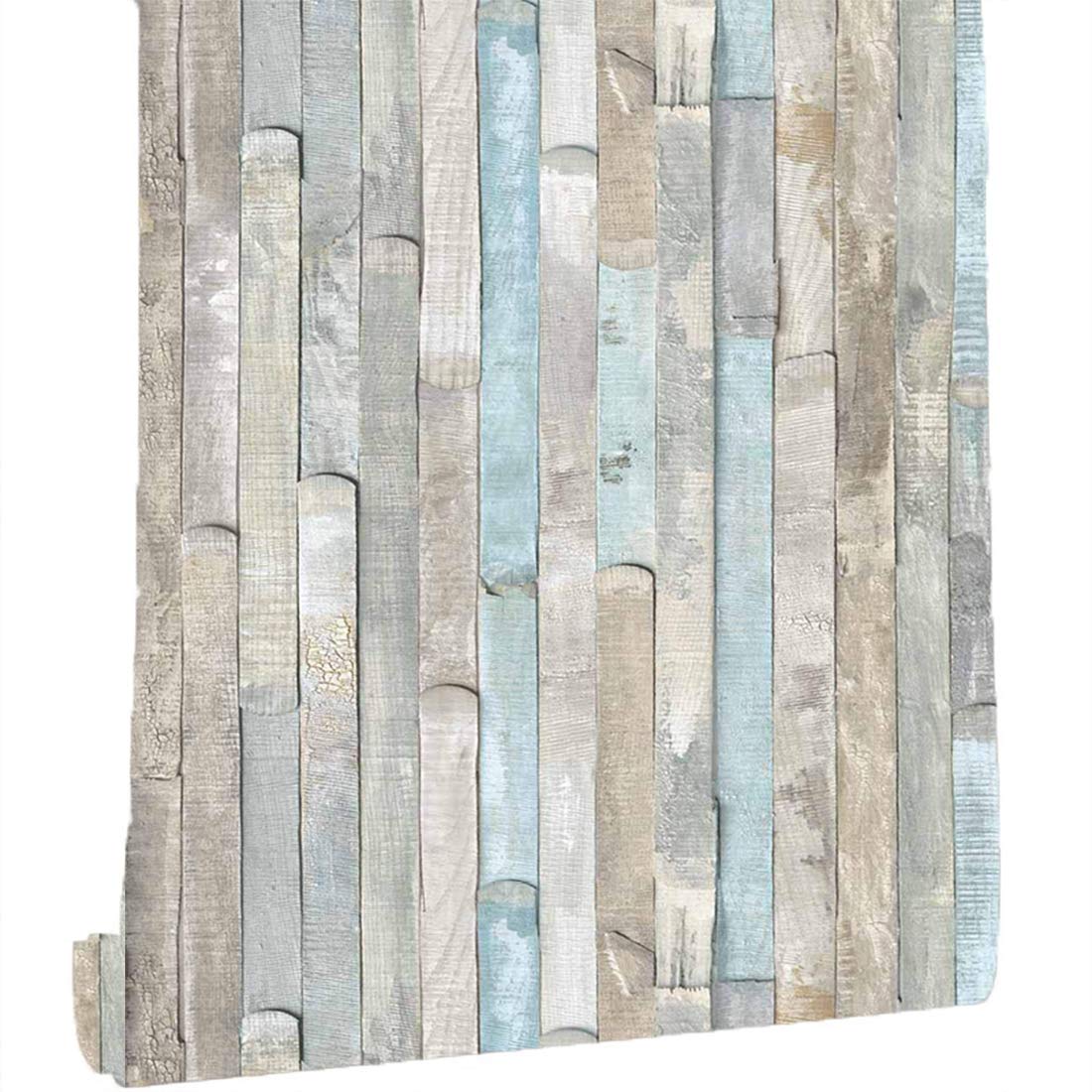 TANONE Wood Wallpaper Peel and Stick Wallpaper 17.71 Inch X 393 Inch Self Adhesive Removable Wood Contact Paper Summer Beach Style Decoration Film