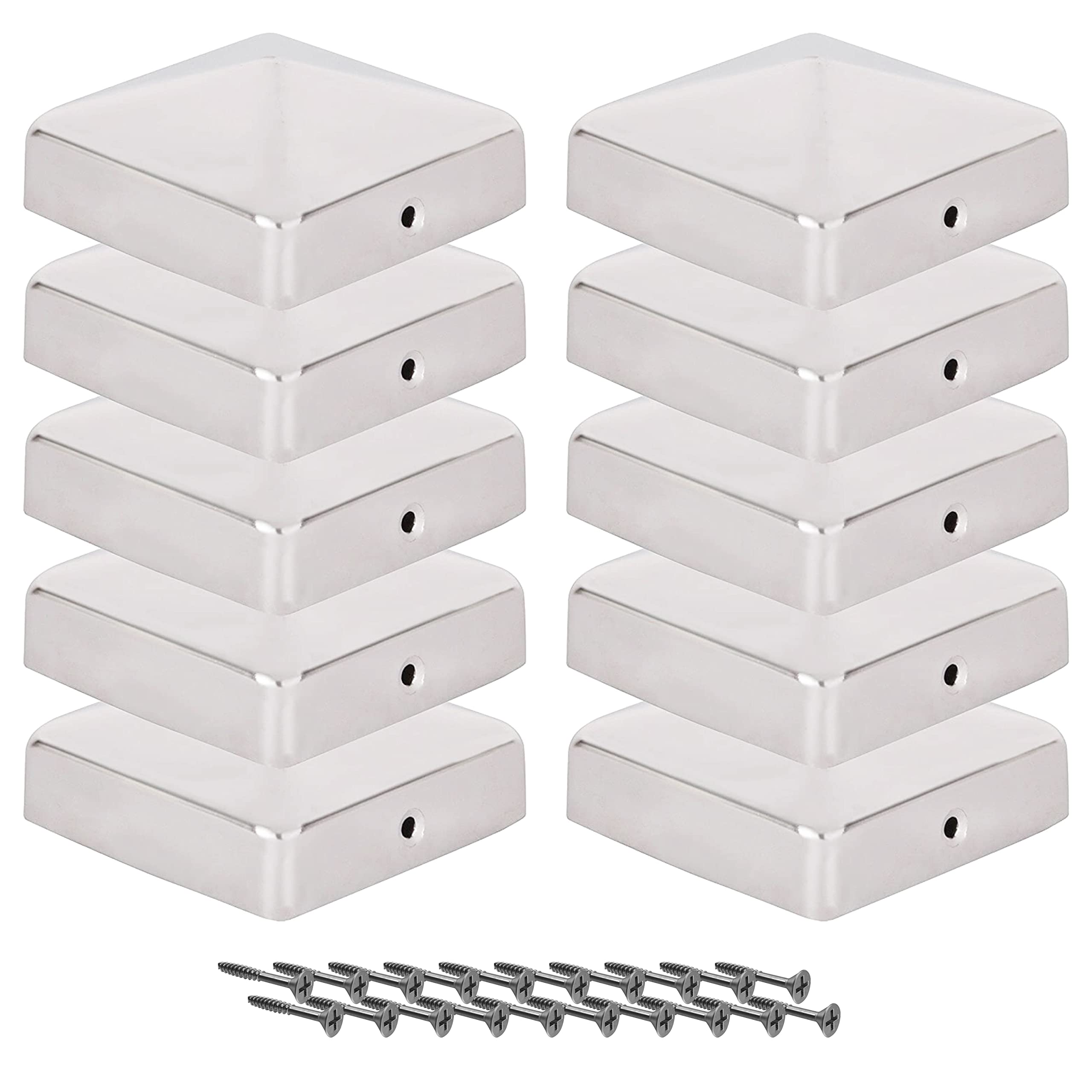 Buy Post Caps 10 x 10 cm Pack of 10, 100 x 100 mm, Stainless Steel Fence Post/Metal Pyramid