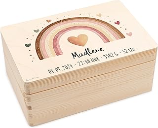 Baby Erinnerungsbox - tolle Holzkiste personalisiert Baby - 30 x 20 x 14 Holz - personalisierte Erinnerungskiste - Babybox Erinnerung - Boho Regenbogen
