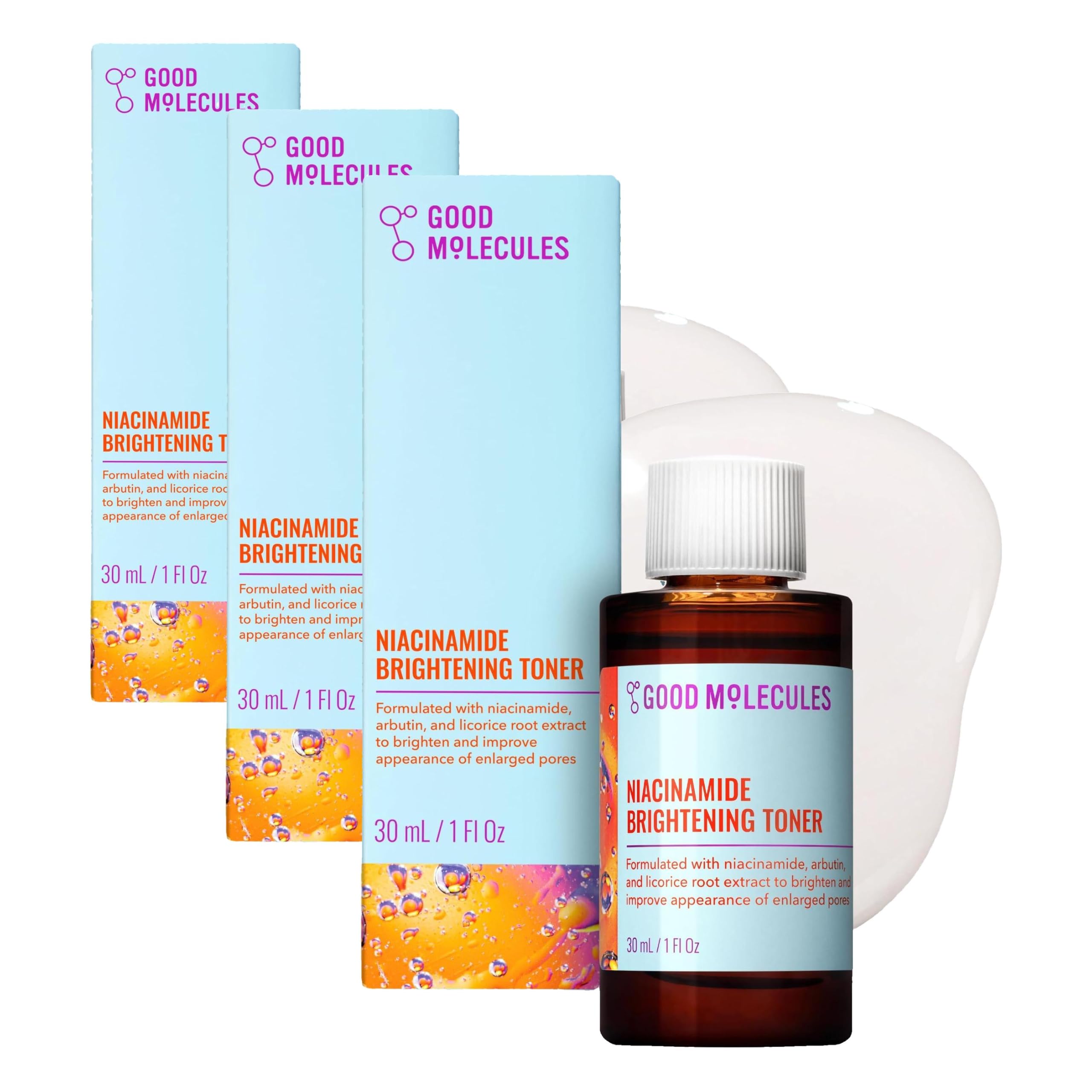 Good Molecules Niacinamide Brightening Toner - Toner for Face with Niacinamide and Arbutin for Skin Tone Balancing - Minimizes the Look of Pores, Skin Care for Face (Pack of 3)