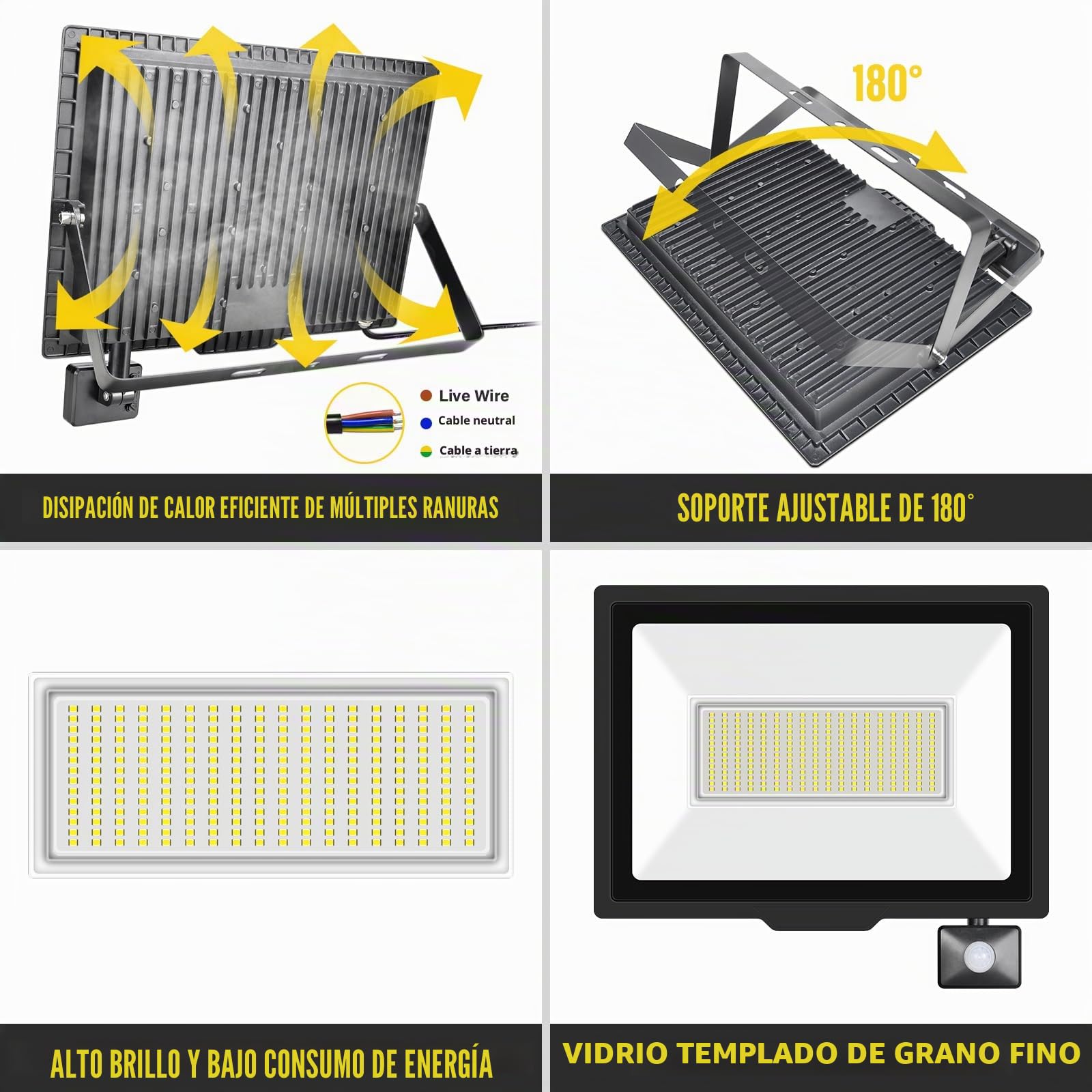 RIGIDON Focos Led Exterior 200W Proyector LED con Detector Movimiento, IP66 Impermeable Luz Exterior Sensor, 6000K Blanco Frío Iluminación de Seguridad para Garaje Patio Jardín Terraza Parque