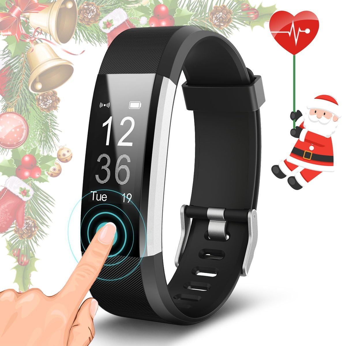 OterkinFengXun Fitness Tracker[Upgraded Version] Heart Rate Monitor Activity Tracker IP67 Waterproof,Smart Bracelet Multi-sport mode for Android & iOS Smartphone (Black)