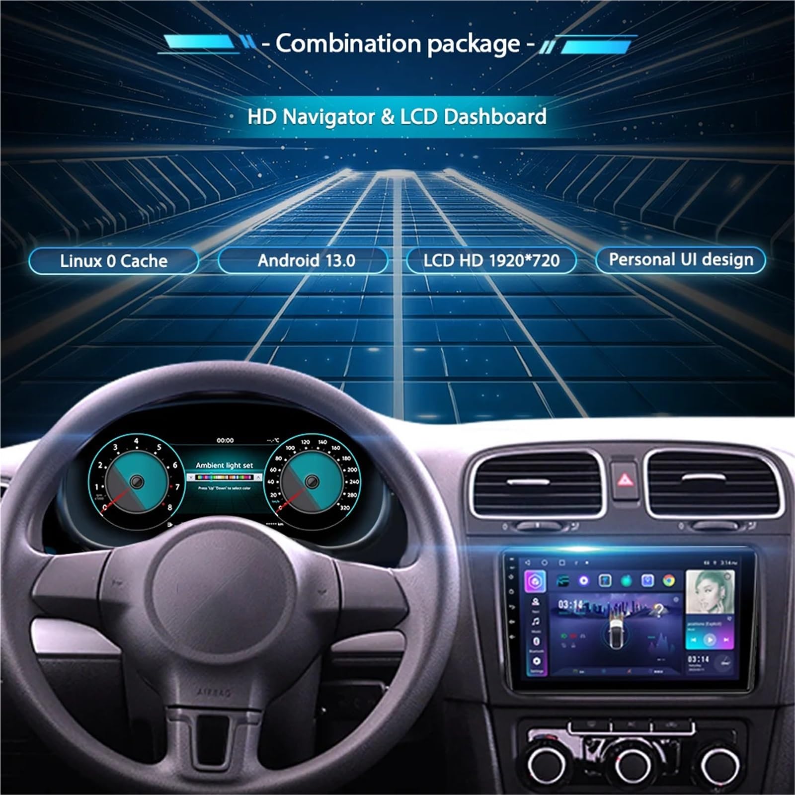 Voltmètre numérique Tableau de bord numérique LCD 12,3 pouces compatible avec VW T5.1 2010-2015 Caravelle Multivan Transporter - Compteur de vitesse numérique Testeur de Batterie AUTO