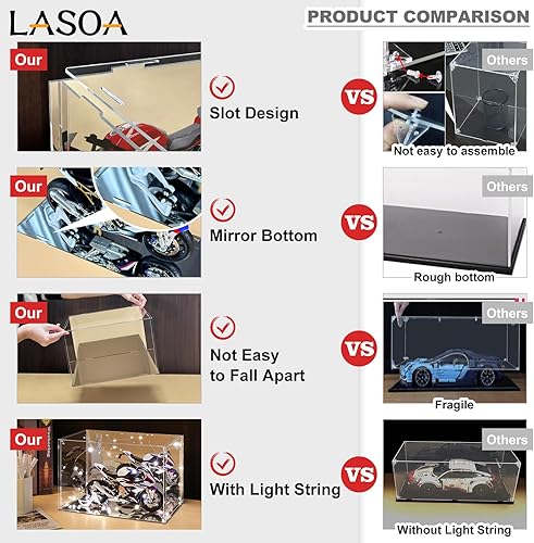 Miniatura 5 de LASOA Vitrina de acrílico para coleccionables, caja de exhibición de vidrio alternativo con espejo, escaparate de almacenamiento transparente de