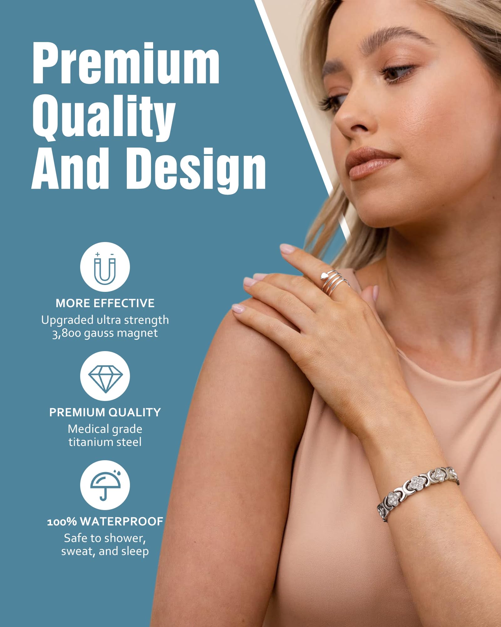 Jecanori Women's Magnetic Bracelet, Titanium Steel with 3800 Gauss Magnets, Adjustable Length Wristband - Image 3
