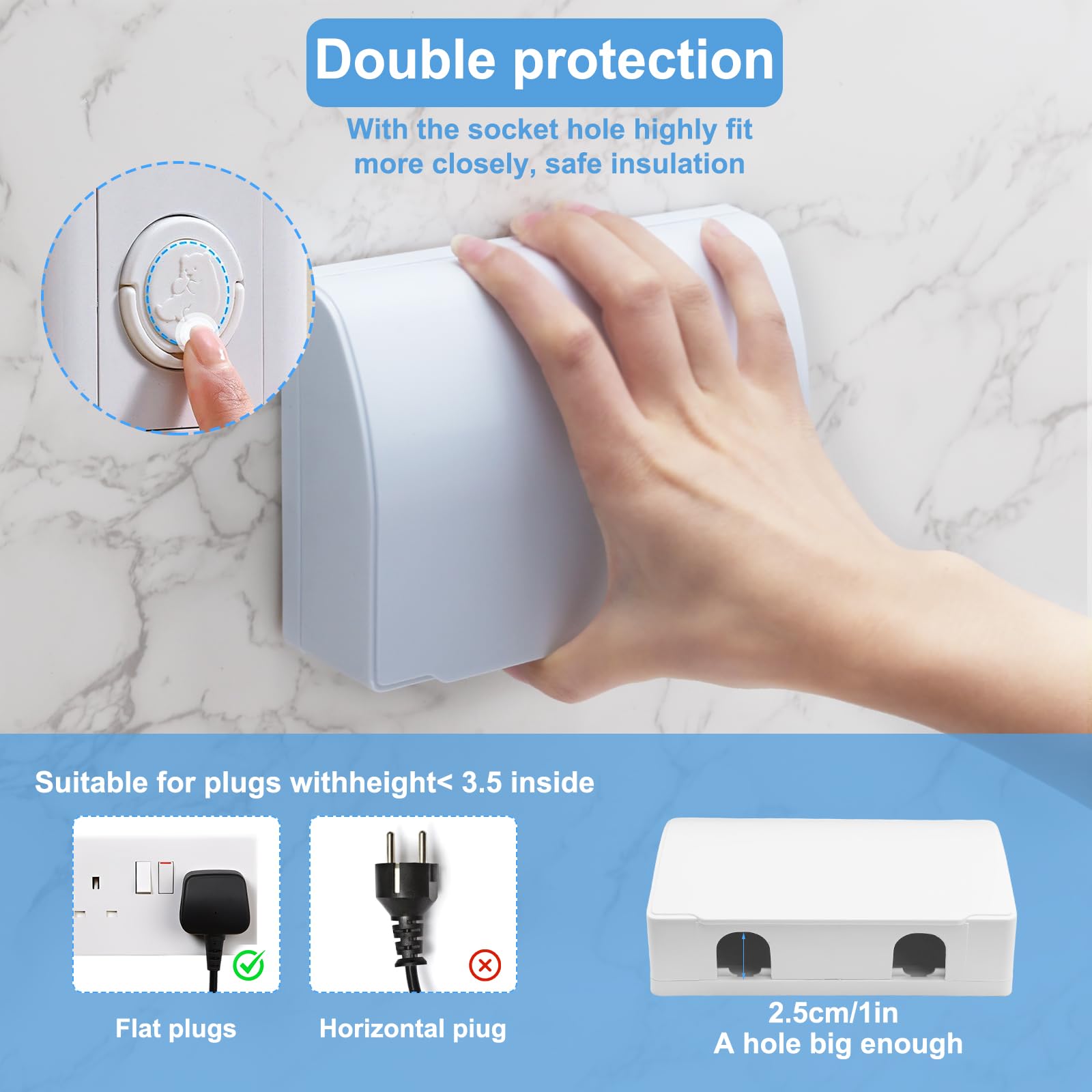2 Pcs Wall Socket Protection Covers UK, Double Sockets Cover Box with Plug Socket Covers - Image 3
