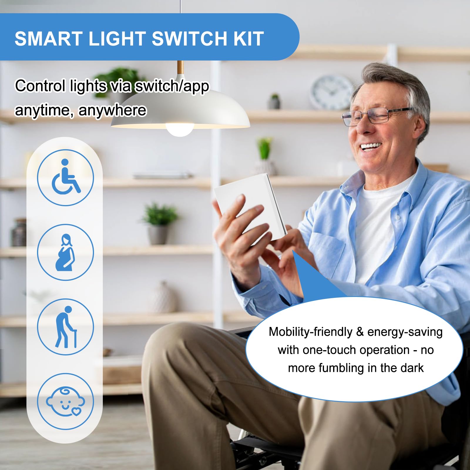 Interruttore Senza Fili, Interruttore luce Senza Fili, Interruttore Wireless, Interruttore wifi Smart Life, Interruttore Sicurezza Trasmettitore RF 433Mhz e 3 Controller Ricevitore 10A, Portata 100 m