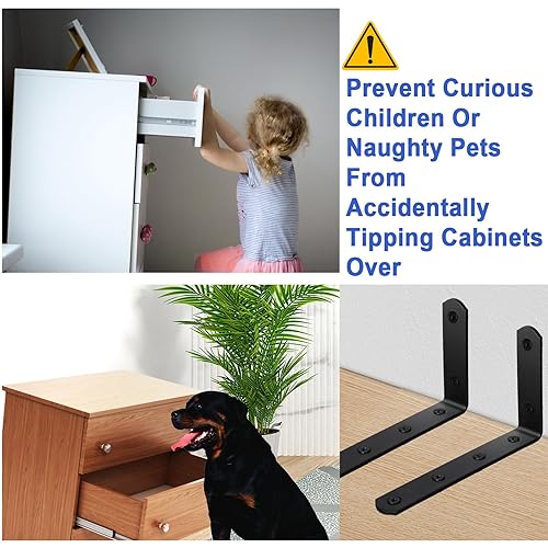 Miniatura 5 de 2 anclajes metálicos para muebles a prueba de bebés, sujetadores de muebles de seguridad para niños a la pared, gabinete de biblioteca resistente,