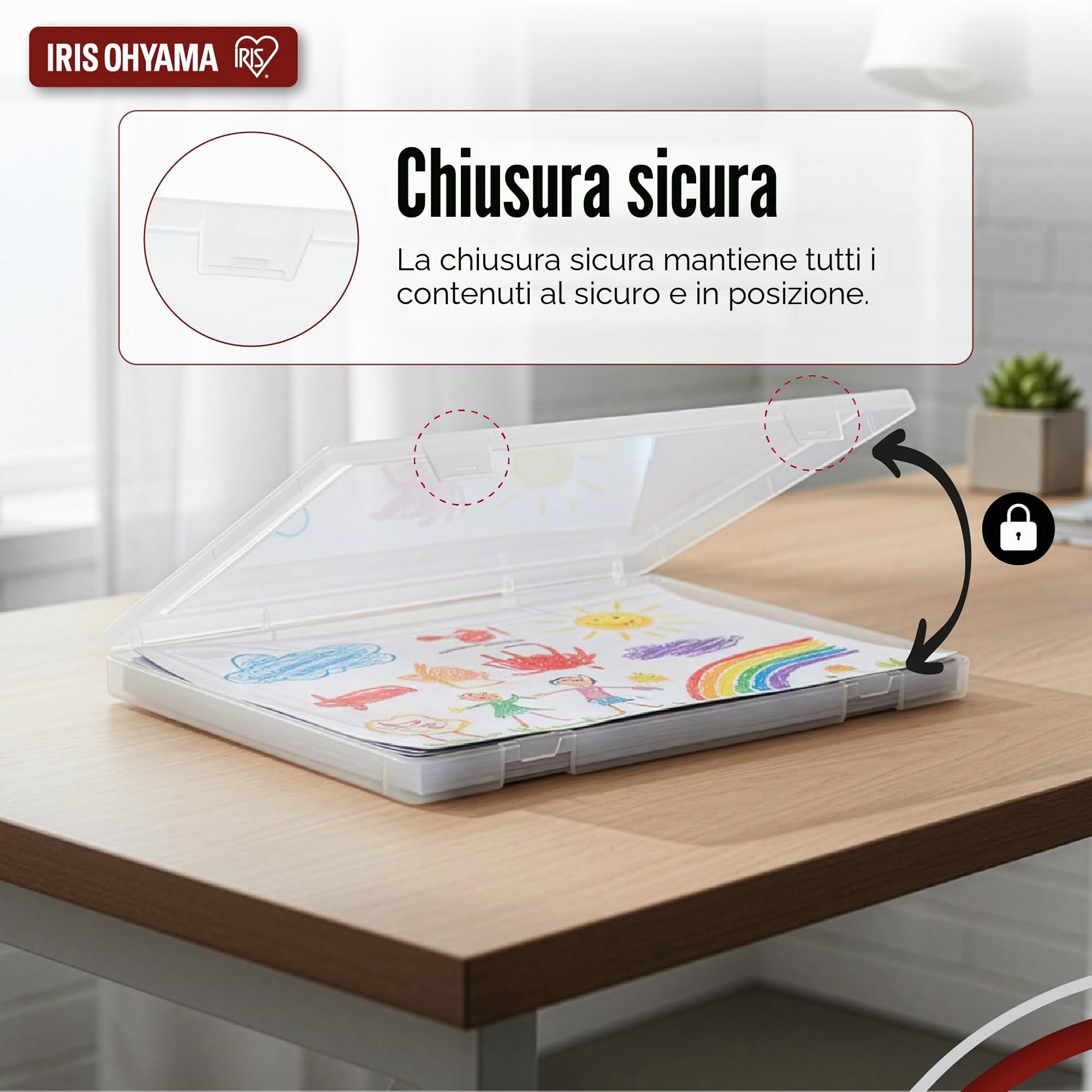 Iris Ohyama, Scatole Documenti A4, Cartelline Portadocumenti, Set da 4, Trasparente, Capacità di 150 Fogli A4 Ciascuna, Impilabile con Maniglia e Chiusura di Sicurezza, Senza BPA, Cartella, PJC-A4