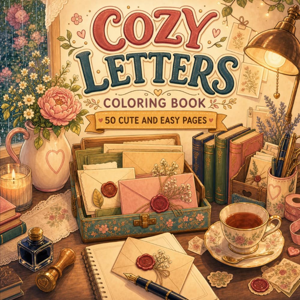 Cozy Letters Coloring Book: 50 Cute and Easy Pages