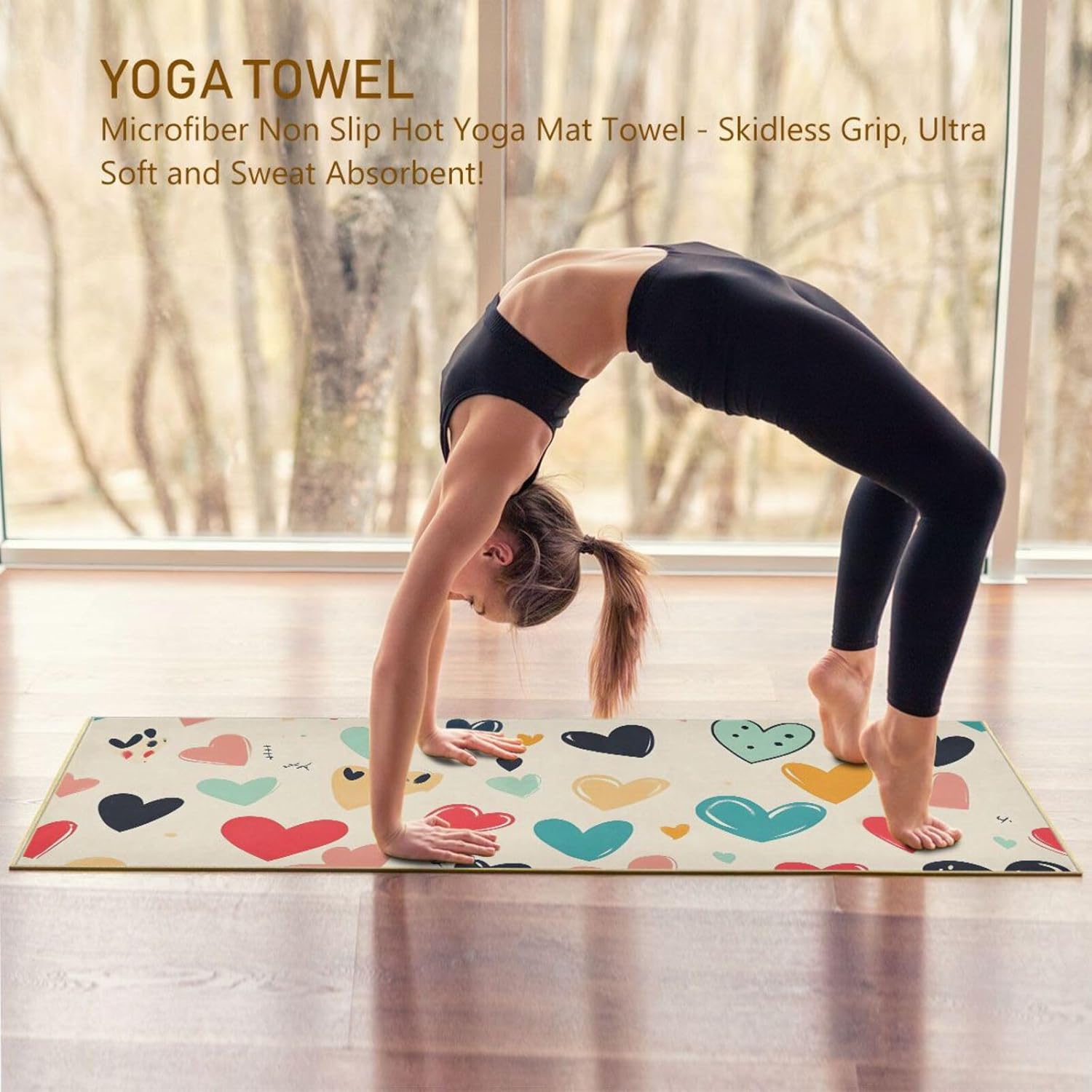 Hot Yoga Towel Love Colorful – Stylish, Non-Slip, Grip Dots, Super Absorbent, 27" x 73" - Yoga Mat Towels for Exercise, Fitness