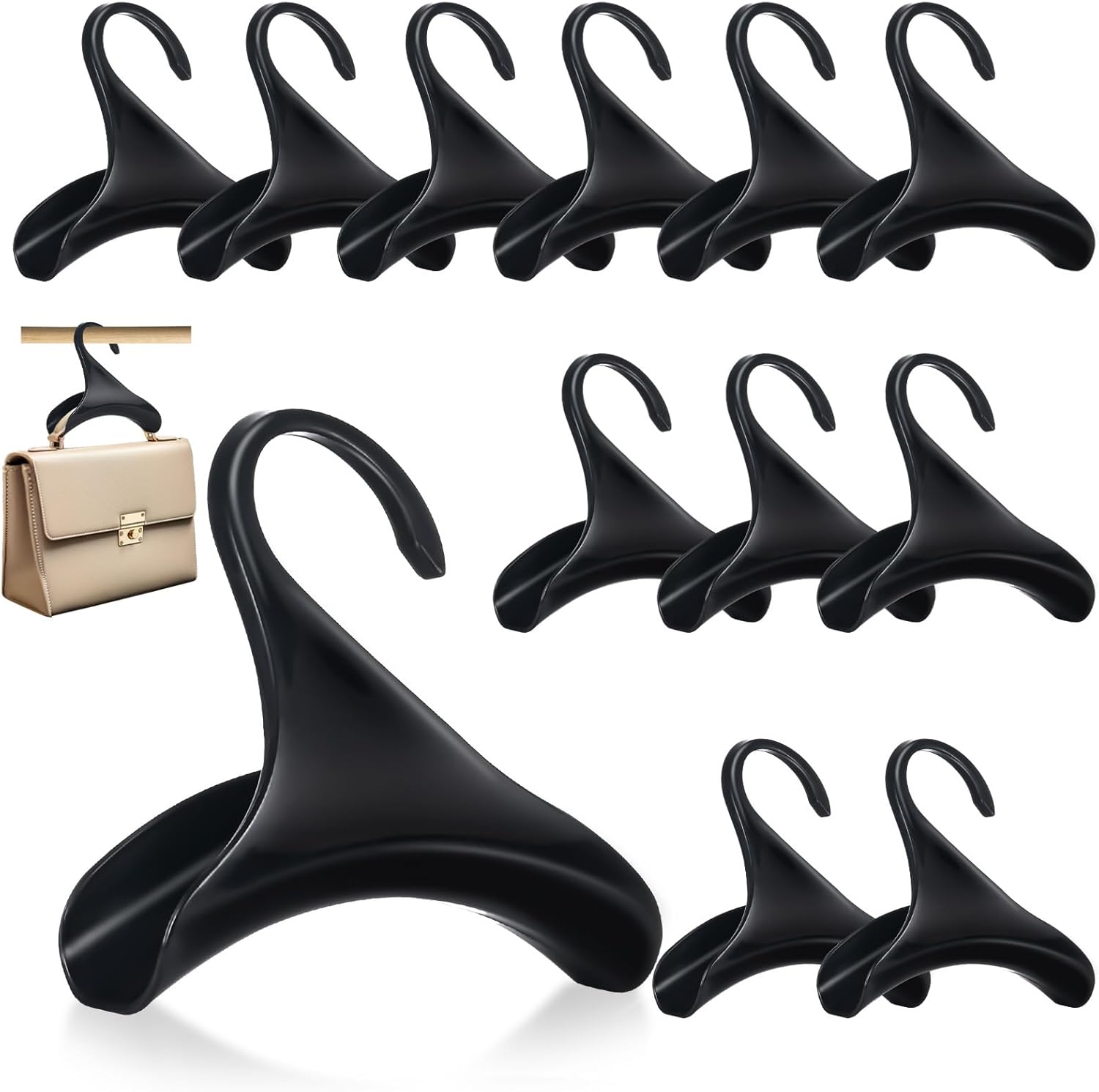 Bag Hanger, 12 Pcs Black Purse Hangers for Closet, Handbag Hangers for Closet, Handbag Organizer Hooks, Bag Organizer Hanging Hooks for Backpacks Satchels Tote Bag Home Storage (Black)