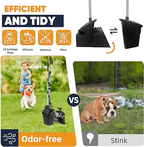 Miniatura 2 de Recogedor de excremento de perro inodoro con cubo giratorio, rastrillo y pala, kit de recogedor de excrementos de perro para patio con accesorio de