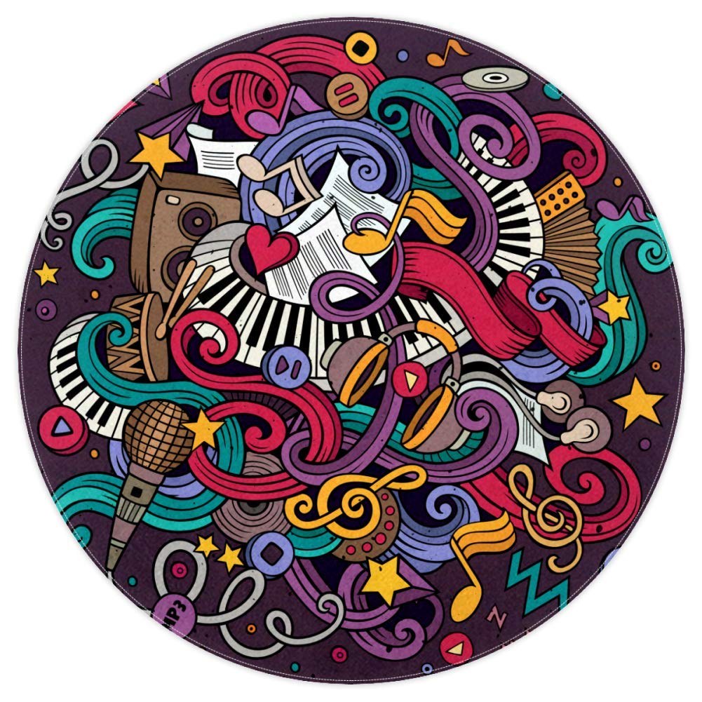 Tapis rond de sol doux pour salle de jeux et chambre thème musique
