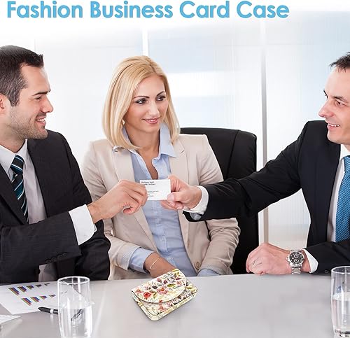 Miniatura 4 de xiviers Tarjetero de piel sintética para tarjetas de visita, patrón de impresión en color, tarjetero con bolsillos, bolsillos magnéticos para