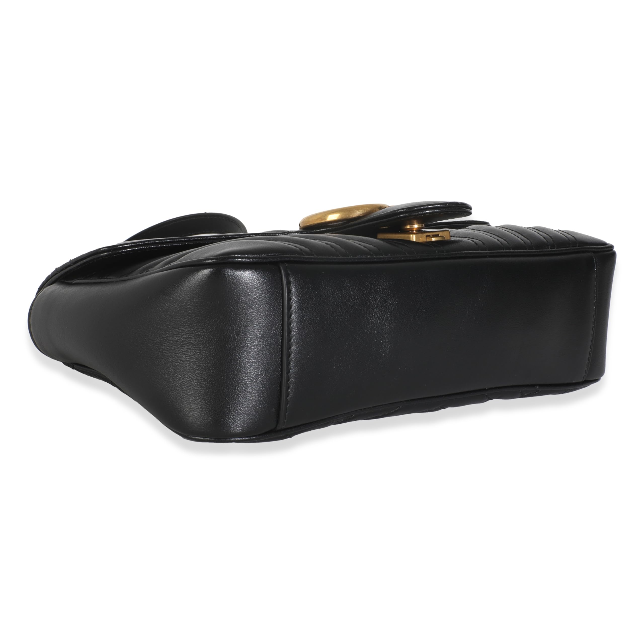 Gucci, Pre-Loved Gucci Black Matelasse Calfskin Small GG Marmont Shoulder Bag, Black