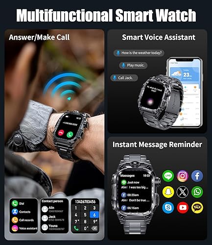 Miniatura 5 de Relojes inteligentes militares para hombres (respuestahacer llamadas), reloj inteligente deportivo con pantalla HD de 2.01 pulgadas con linterna LED