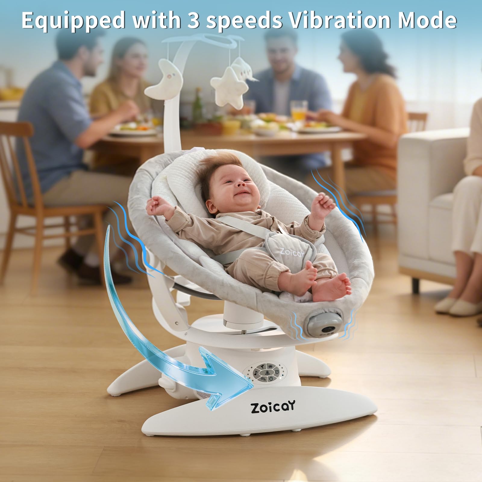 Babywippe Elektrisch 3-in-1 mit 9 Modi Schaukel Automatisch für Neugeborene | Baby wippe 360° Drehbar Timing Musik Funktion Fernbedienung & Bluetooth Control für 0–9 Monate, bis 11 Kg (Weiß)