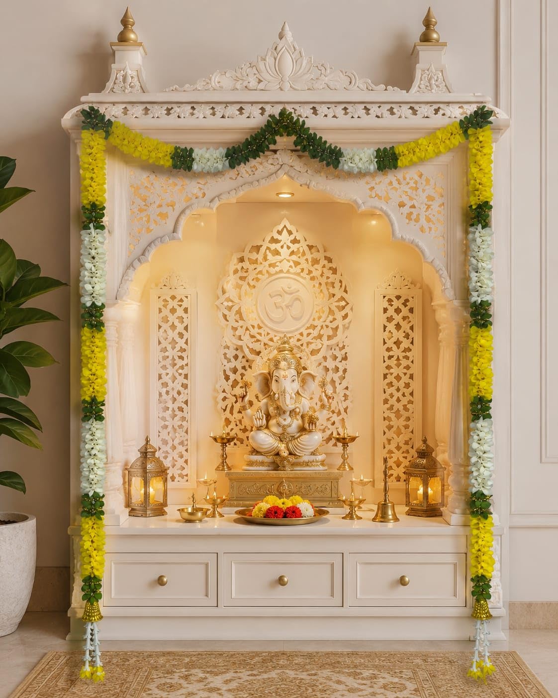 Artificial Marigold Flower Door Toran 60 Inch | White Yellow Green Floral Door Latkan for Home Entrance Decoration | Pooja Mandir Toran for Diwali, Navratri, Housewarming & Wedding Decor-image-43