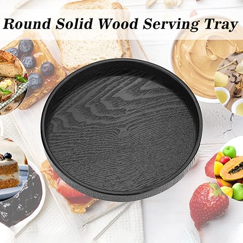 Miniatura 3 de Watris Veiyi Bandeja redonda de madera, bandeja negra sólida, bandeja decorativa de madera para té, café, aperitivos, plato para servir comidas con